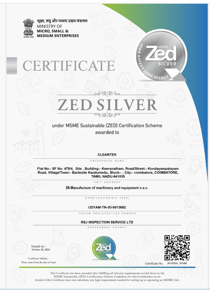 ZED SILVER CERTIFICATE CLEANTEK